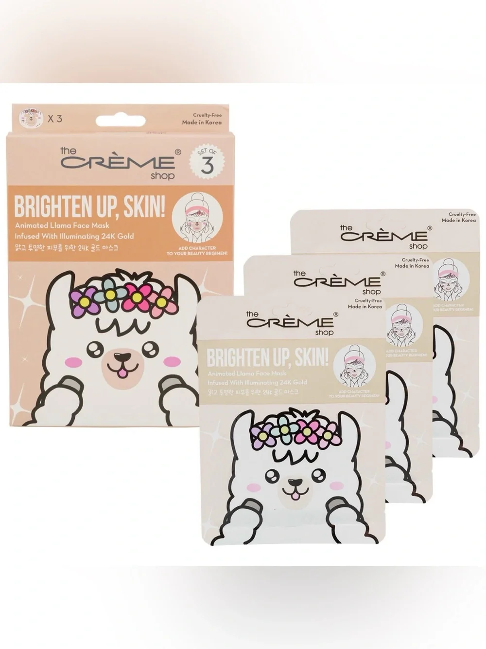 NIB The Creme’ Shop 3 Pack Brighten Up, Skin! Llama Face Masks